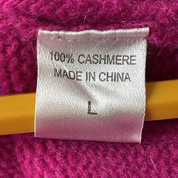 Vtg Juicy Couture Womens L Cashmere Hot Pink Cable Knit Sweater Brown Stripe Slv - Picture 7 of 8